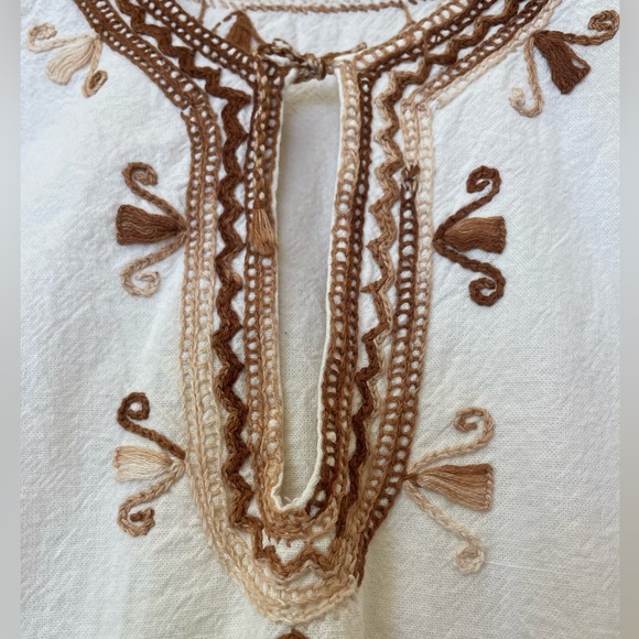 Huipil Child’s Top Hand Embroidered Mayan Unbleached Cotton Earth Tones - Picture 2 of 8